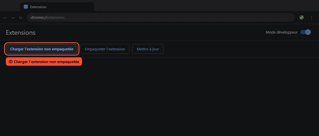 Bouton Charger l'extension non empaquetée