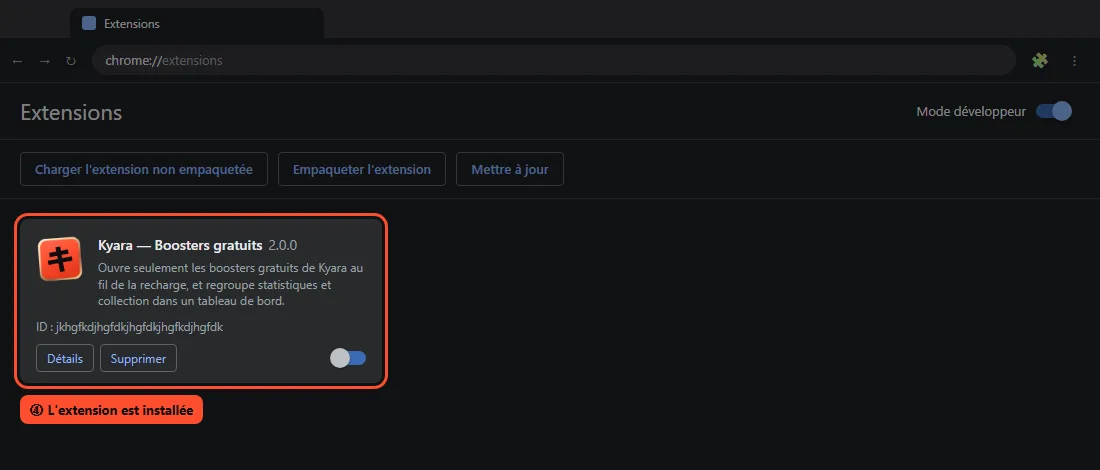 Extension installée